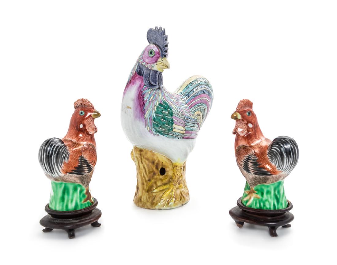 Three Chinese Export Porcelain Figures of Roosters 19TH (1 of 1)