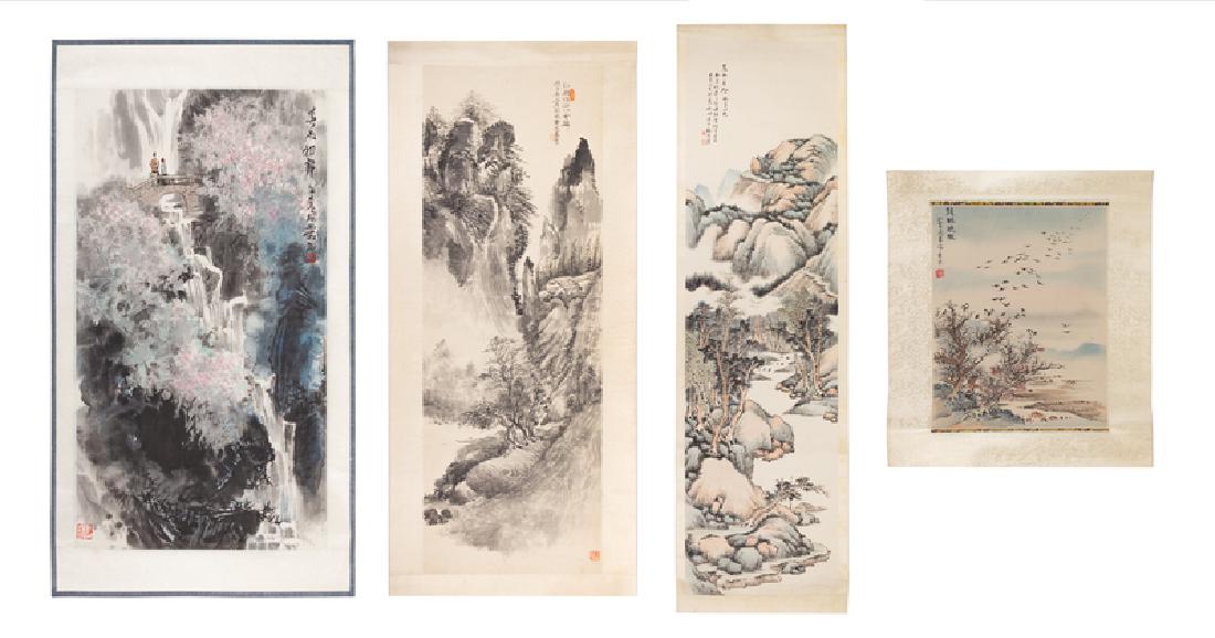 Four Chinese Landscape Prints ink and color on paper, (1 of 1)