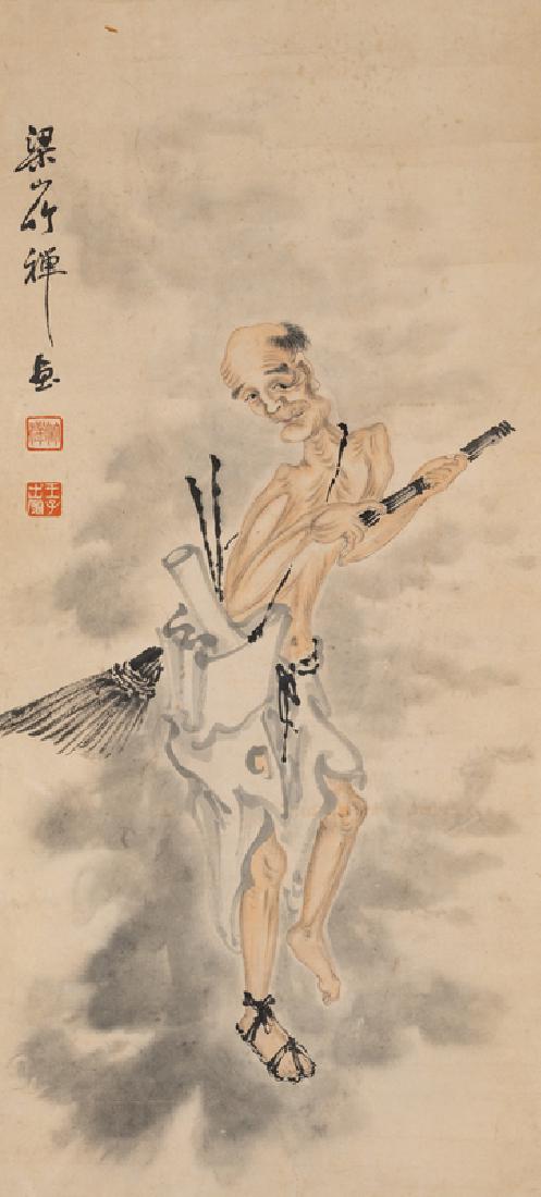Anonymous Luohan ink and color on paper signed and: Anonymous Luohan ink and color on paper signed and inscribed, with two artist's seals. Image: 97 height x 45 width centimeters
