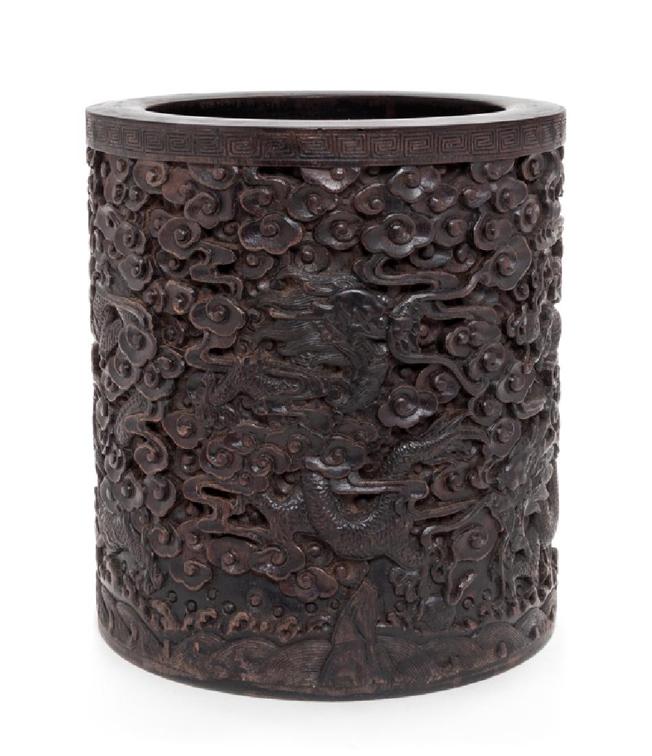 A Carved Chinese Rosewood Brushpot QING DYNASTY (1 of 2)