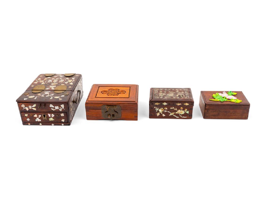 A Group of Four Chinese Hardwood Covered Boxes 20TH (1 of 1)