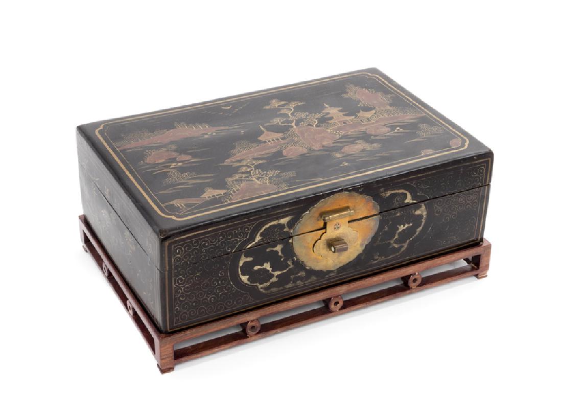 A Chinese Export Polychrome and Black Lacquer Box 20TH (1 of 1)