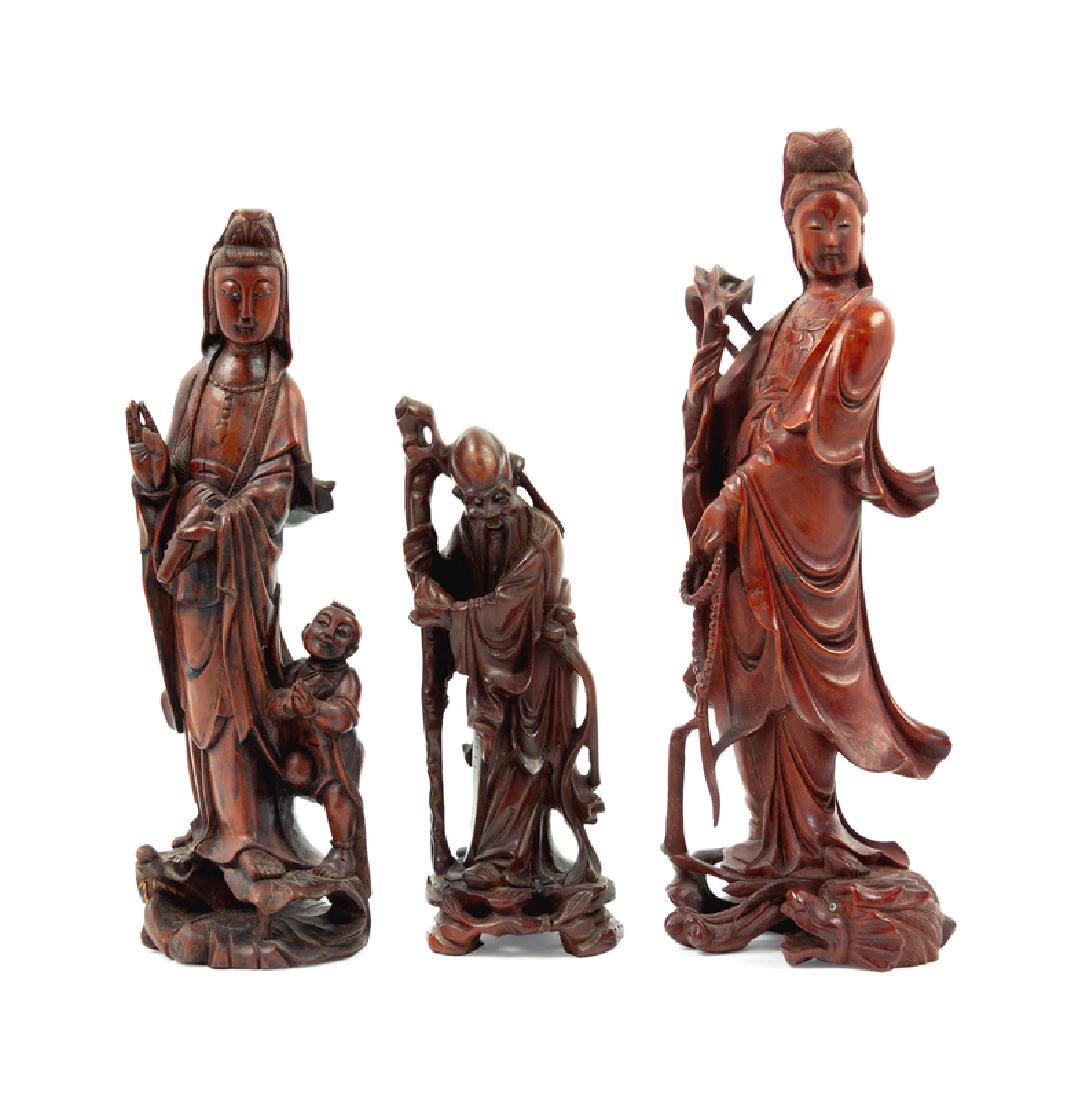 Three Chinese Carved Wood Figures of Immortals 20TH (1 of 1)