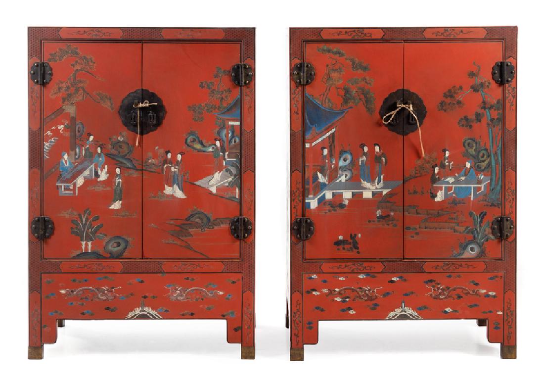 A Pair of Chinese Red Lacquered Wood Cabinets 20TH (1 of 1)