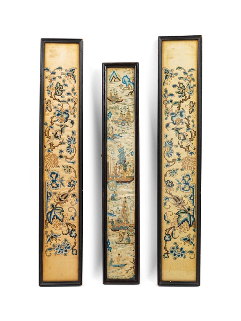 Five Chinese Embroidered Silk Cuff Panels 19TH CENTURY (1 of 2)