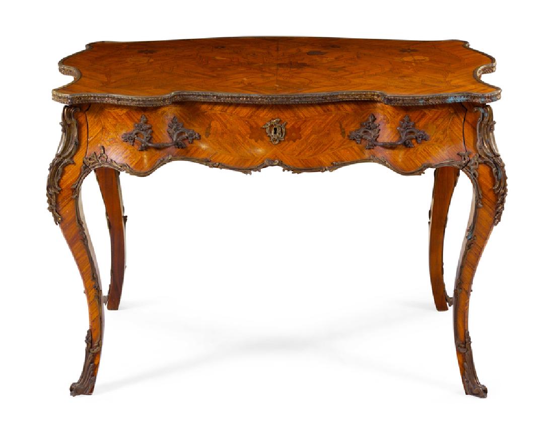 A Louis XV Style Gilt Bronze Mounted Marquetry Bureau (1 of 2)