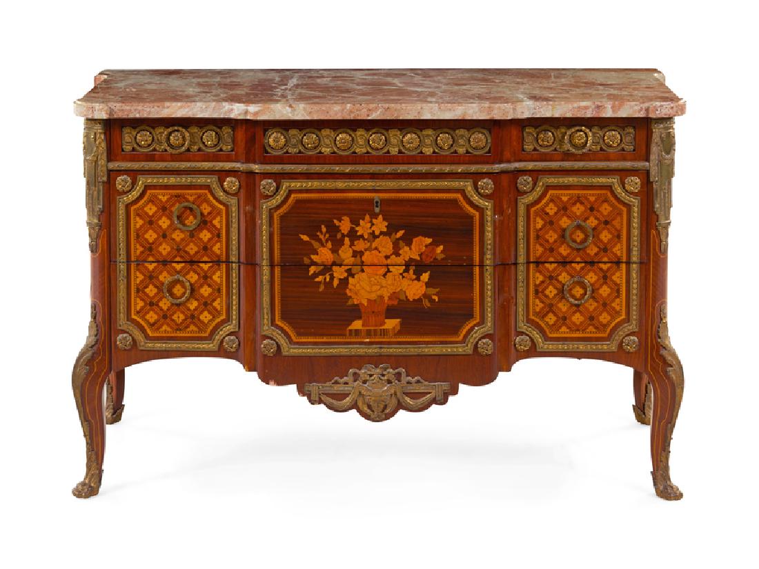 A Transitional Style Gilt Bronze Mounted Marquetry (1 of 3)