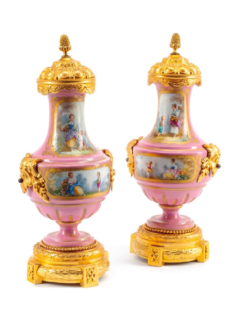 A Pair of Sèvres Style Gilt Bronze Mounted Porcelain (1 of 1)