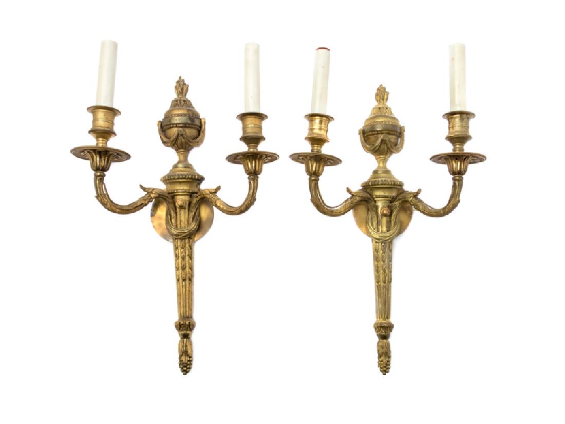 A Pair of Louis XVI Style Gilt Metal Two-Light Sconces (1 of 1)
