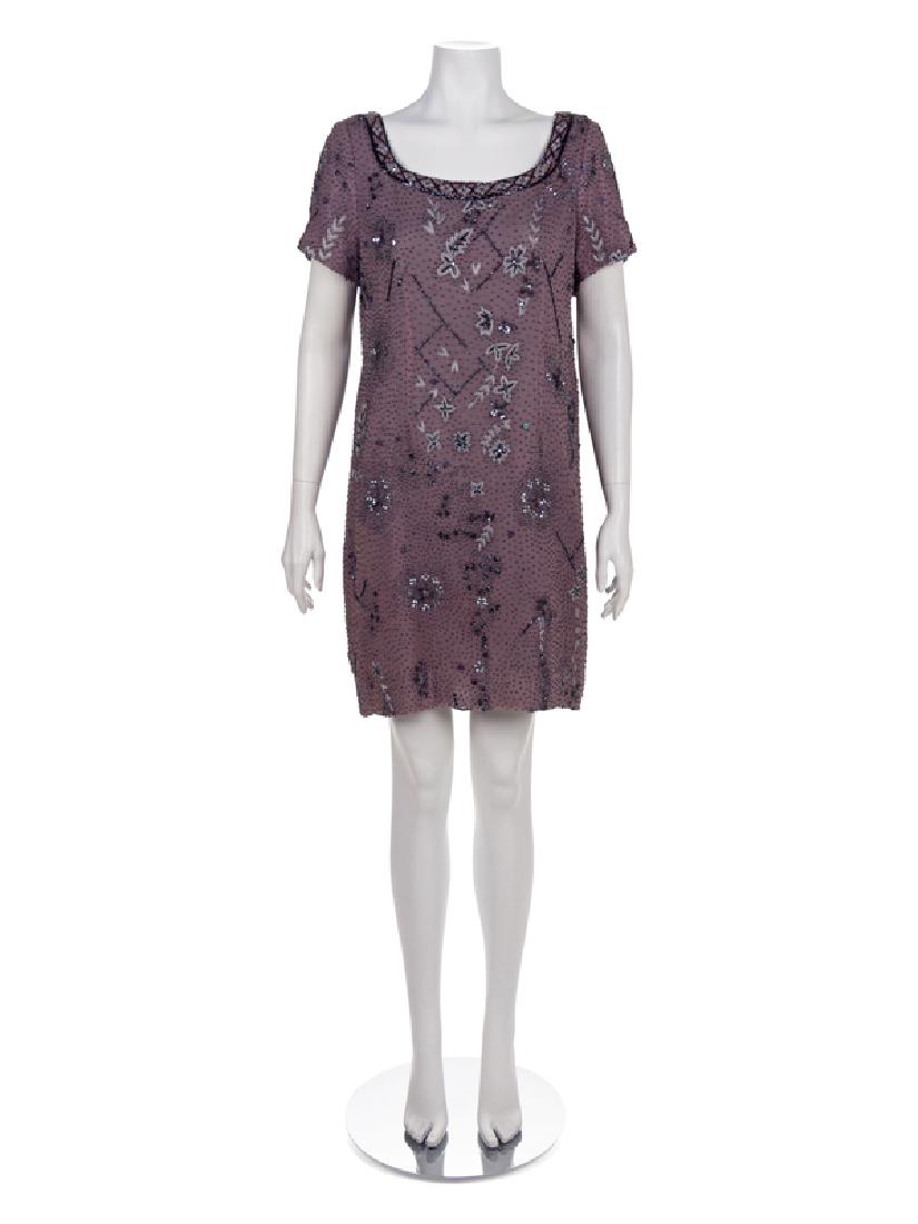 Three Beaded Dresses, 1980-90s: Three Beaded Dresses, 1980-90s The first: Grey sheer fabric with embroidery in grey thread, beads and sequins in all-over pattern. Dress has deep scoop neckline, short sleeves and a center back zip. L