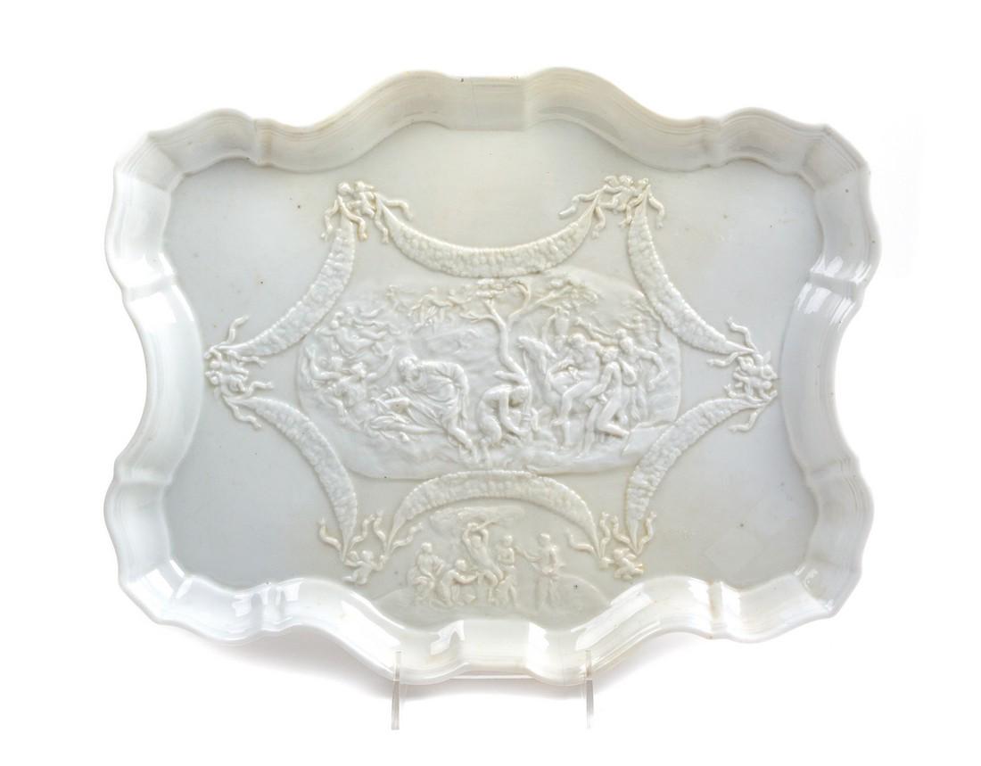 A Capodimonte Porcelain Tray of serpentine ou: A Capodimonte Porcelain Tray of serpentine outline. Width 15 1/4 inches.