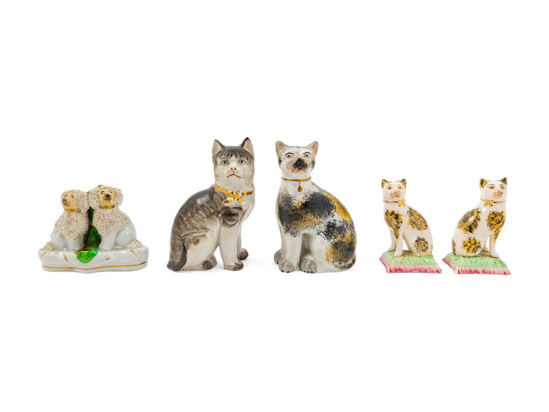 Five Porcelain Animalier Figures four cats and (1 of 2)