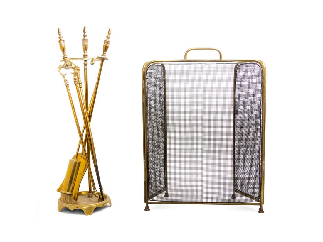 A Group of English Brass or Wirework Fireplace To (1 of 2)