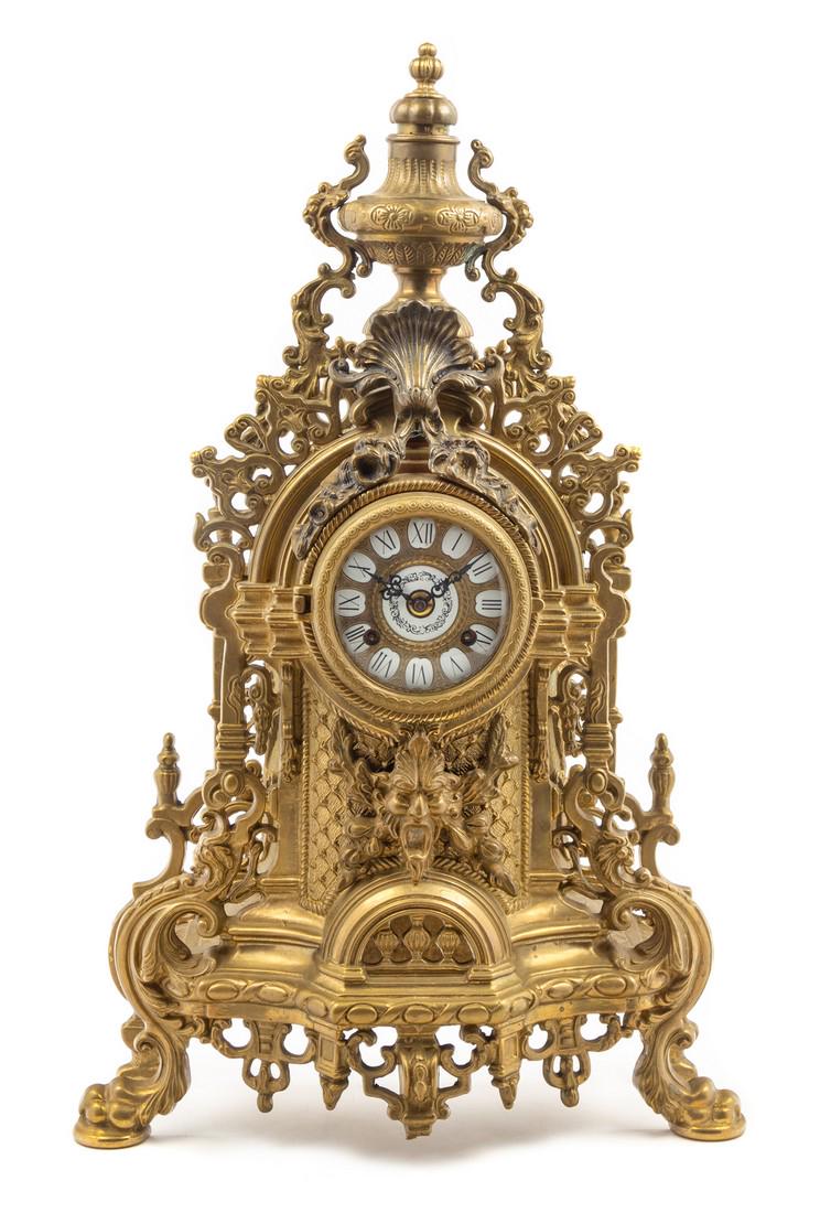 A Continental Neoclassical Brass Mantel Clock <br (1 of 1)