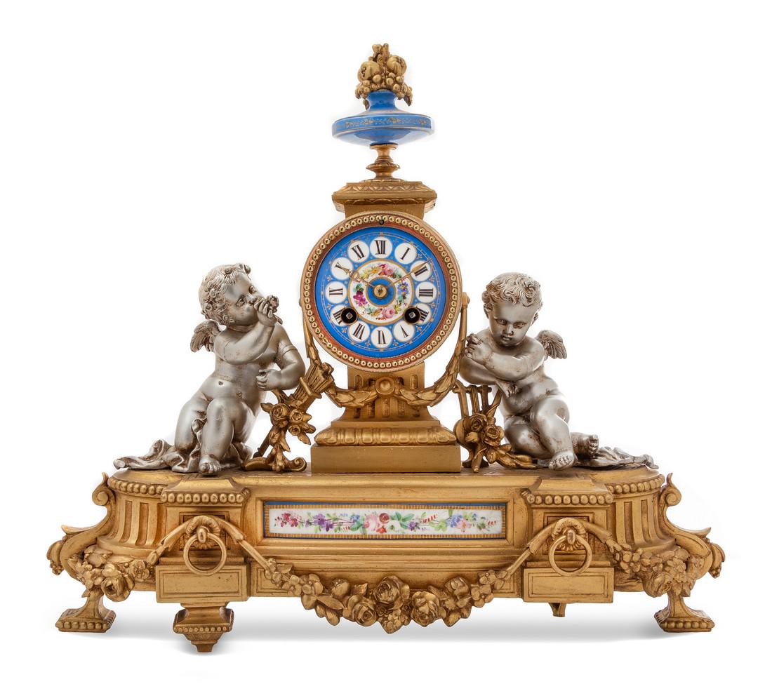 A French Porcelain Mounted Gilt and Silvered Bron (1 of 1)