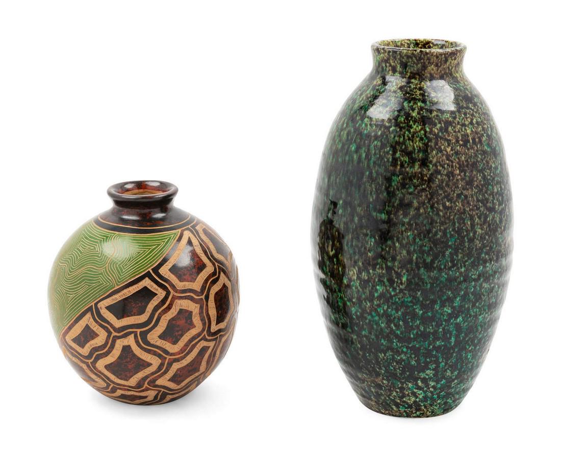 Two Pottery Vases Height of largest 11 3/4 inc (1 of 1)