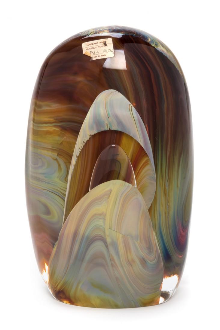 Loredano Rosin (Italian, 1936-1991) Ciottol: Loredano Rosin (Italian, 1936-1991) Ciottolo Calcedonia, Late 20th Century hand-sculpted crystal and Chalcedony glass etched signature with paper labels Height 12 1/4 x width 7 x depth 3 inches. Origi
