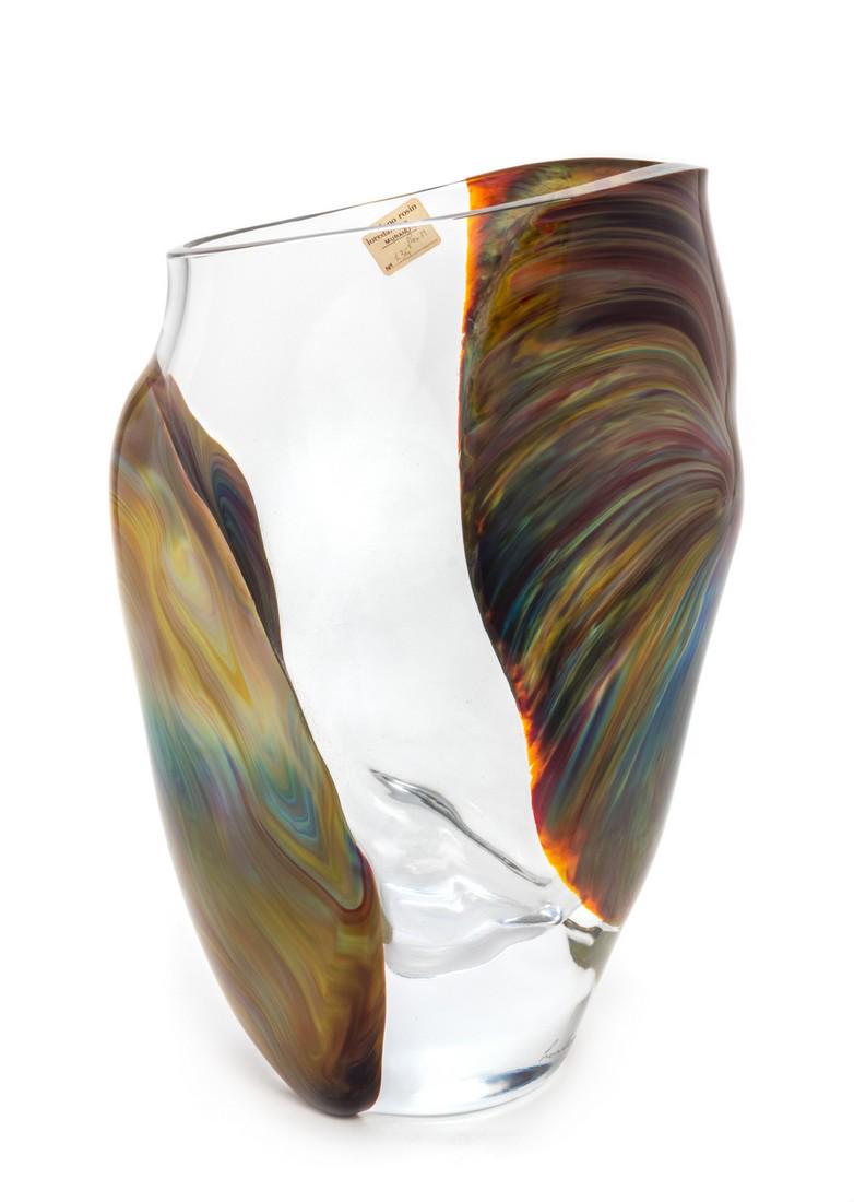 Loredano Rosin (Italian, 1936-1991) Vaso Ci: Loredano Rosin (Italian, 1936-1991) Vaso Ciottolo, Late 20th Century hand-blown crystal and Chalcedony glass etched signature with paper labels Height 14 x width 9 x depth 5 1/2 inches. Origin: Proven