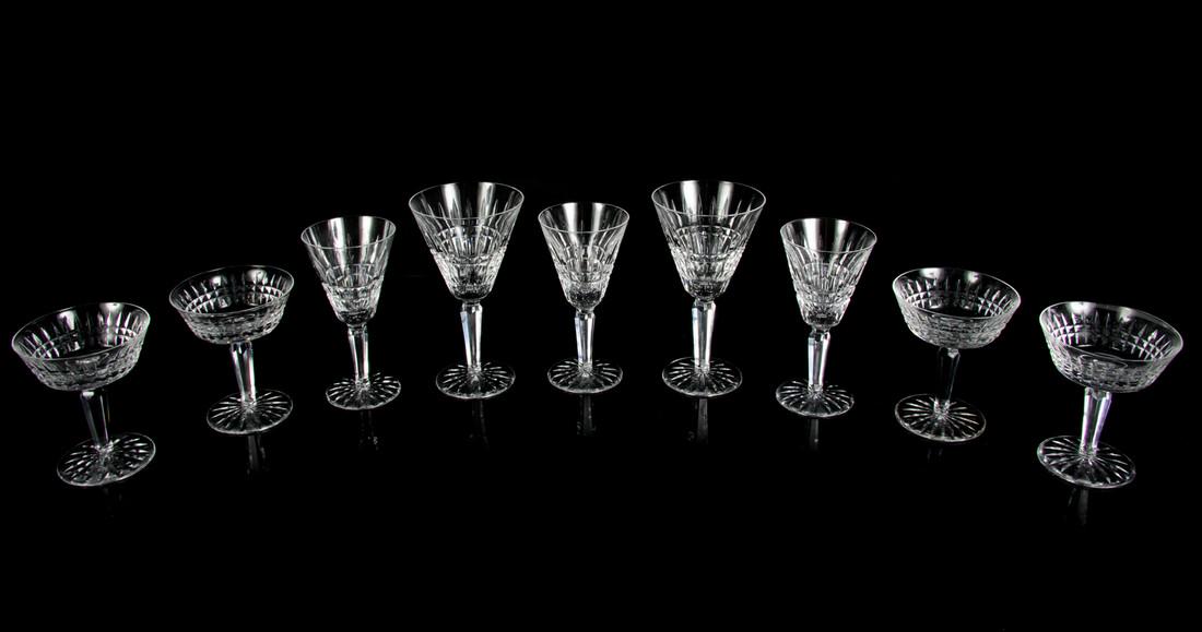 A Set of Waterford Glass Stemware SECOND HALF: A Set of Waterford Glass Stemware SECOND HALF 20TH CENTURY comprising 12 wine glasses, 12 sorbets, and 12 water goblets; 36 items total. Height of tallest 7 inches.