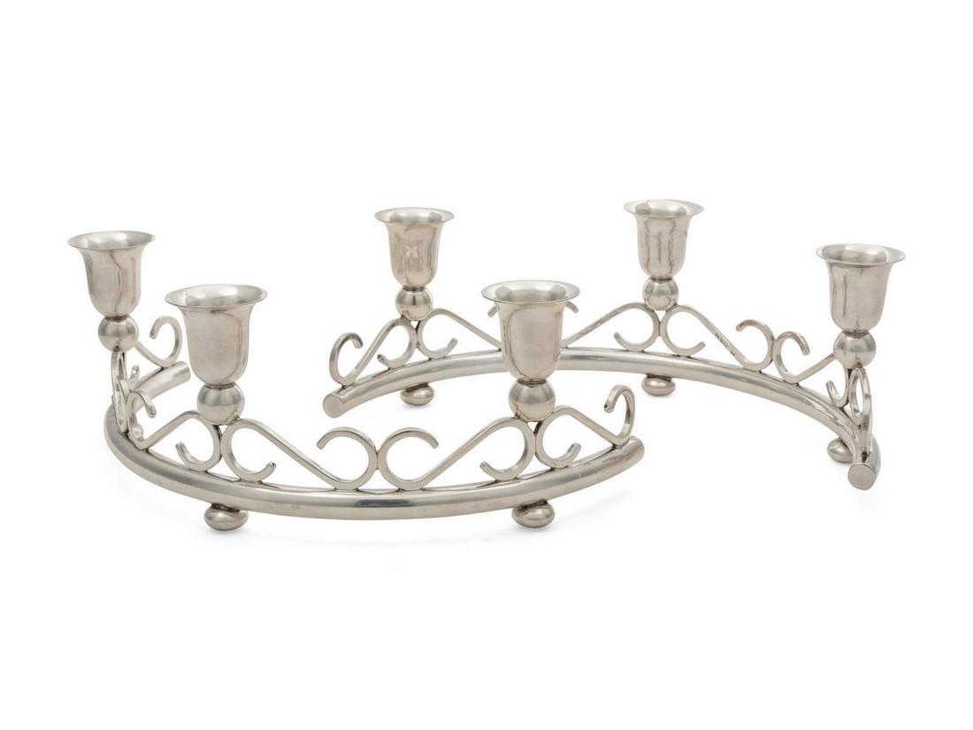 A Pair of American Silver Three Light Candelabra< (1 of 2)