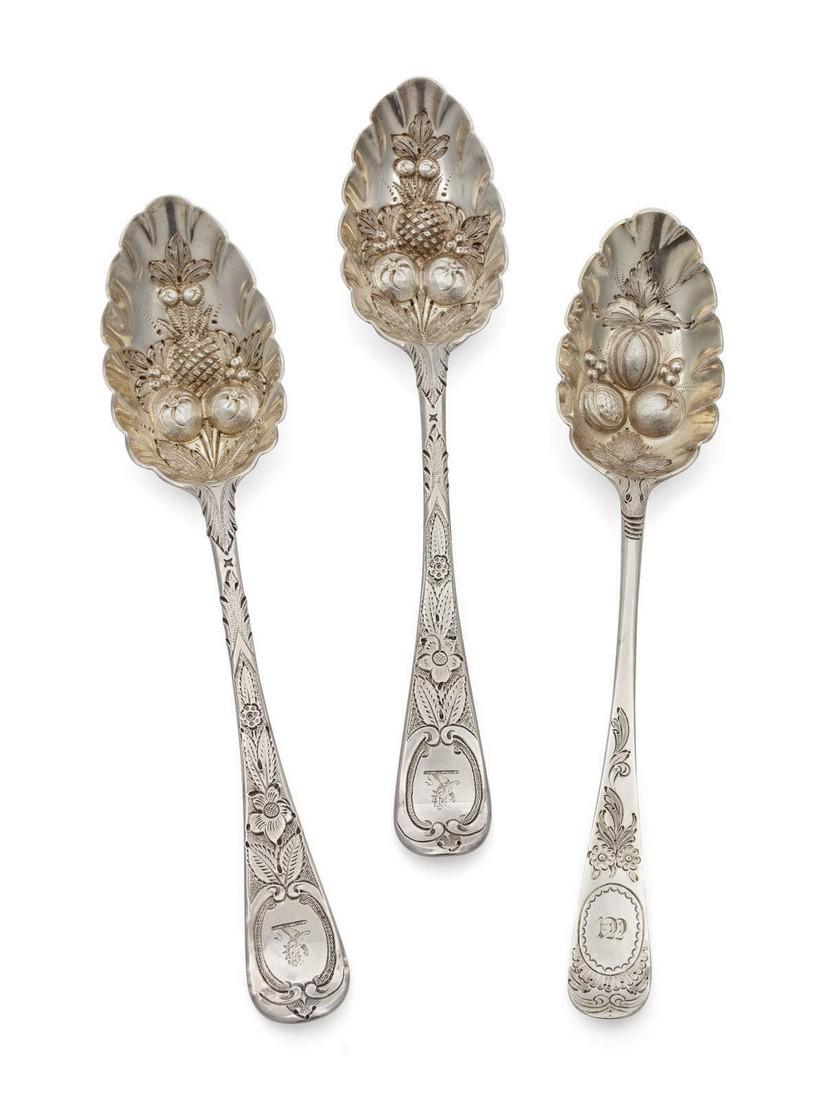 A Group of Three George III Silver Berry Spoons<b (1 of 2)