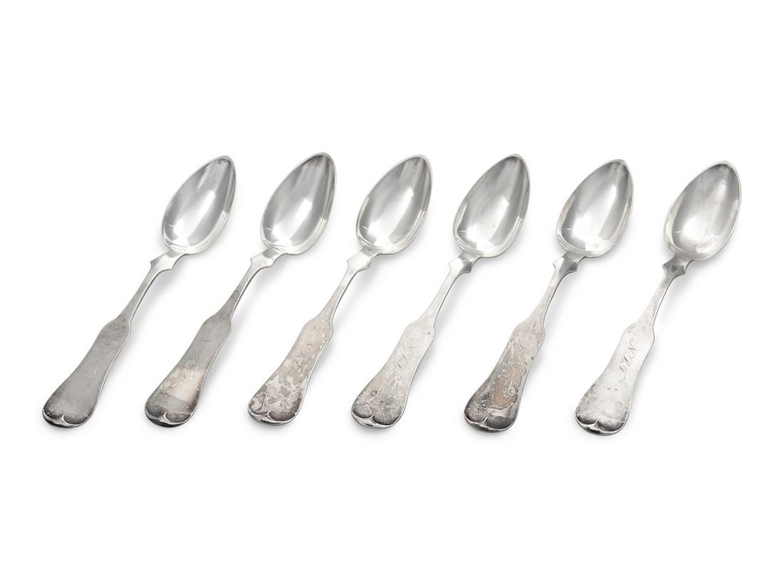 A Group of Coin Silver Spoons 6 total, each en (1 of 1)
