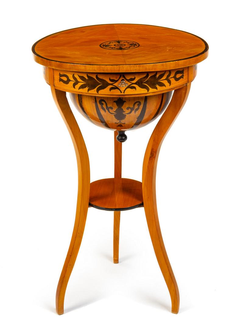 A Biedermeier Marquetry Sewing Table 19TH CENT (1 of 2)