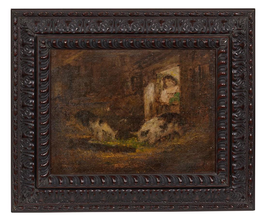 Artist Unknown Untitled (Farm Scene) oil on (1 of 1)