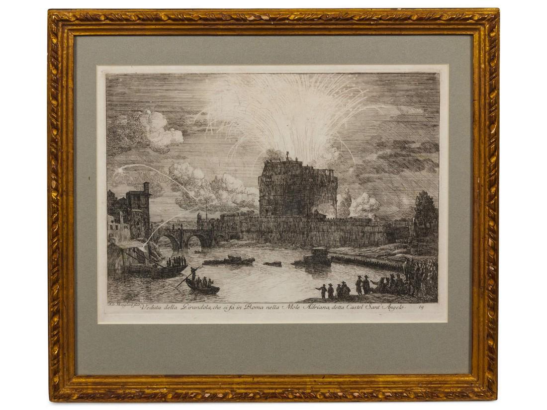 Adrien Manglard (French, 1695-1760) Vaduta: Adrien Manglard (French, 1695-1760) Vaduta della Girandola etching 8 3/4 x 12 inches. Origin: The Estate of Victor Carlson, Chicago, Illinois