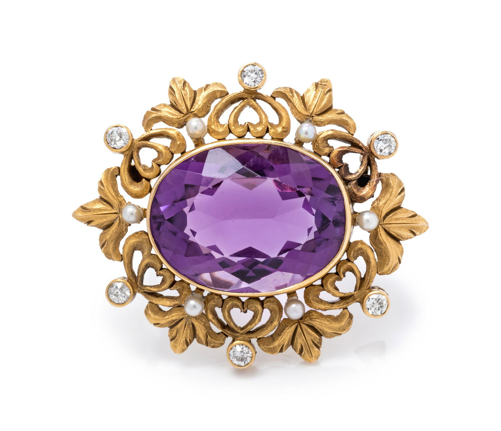 An Art Nouveau 14 Karat Yellow Gold, Amethyst, Diamond (1 of 1)