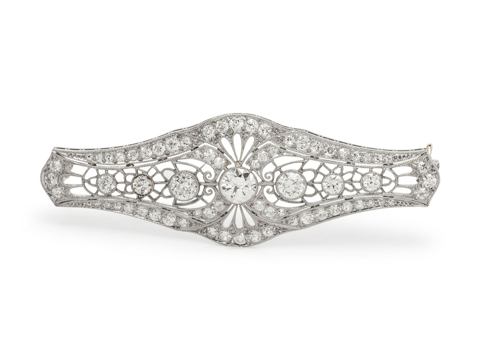 An Art Deco Platinum and Diamond Bar Brooch, (1 of 1)