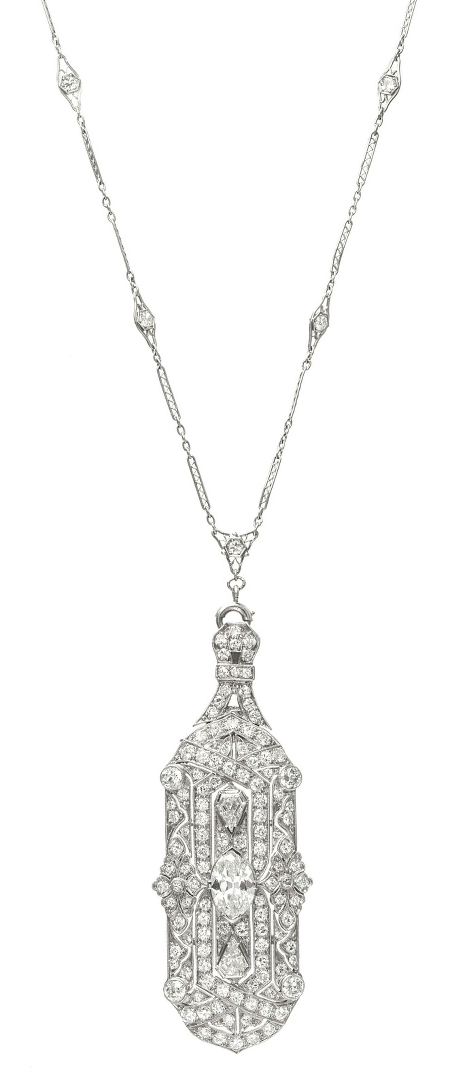 An Art Deco Platinum and Diamond Lavalier Necklace, (1 of 1)
