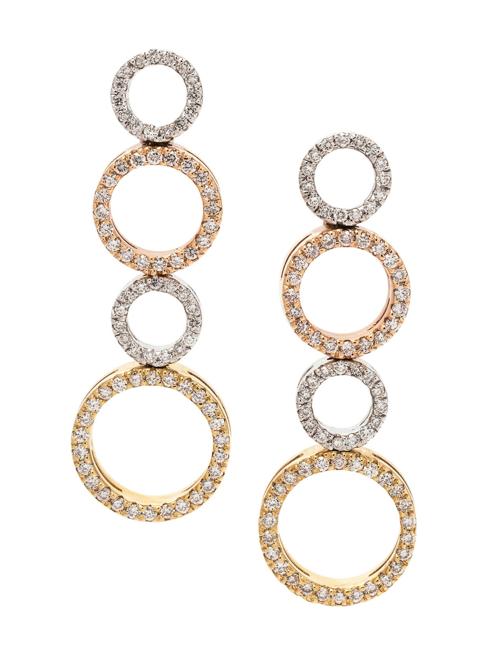 A Pair of 18 Karat Tricolor Gold 'Circle of Life': A Pair of 18 Karat Tricolor Gold 'Circle of Life' Earrings, Roberto Coin, containing numerous round brilliant cut diamonds weighing approximately 0.45 carat total. Stamp: (Italian hallmark) 18K. 5.70