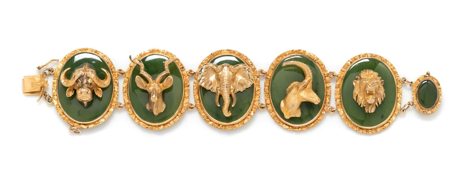 A Yellow Gold and Nephrite Animal Motif Bracelet, (1 of 1)