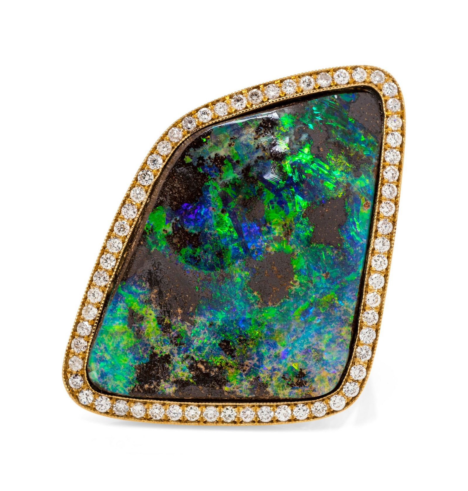 A 14 Karat Yellow Gold, Boulder Opal and Diamond Ring, (1 of 2)