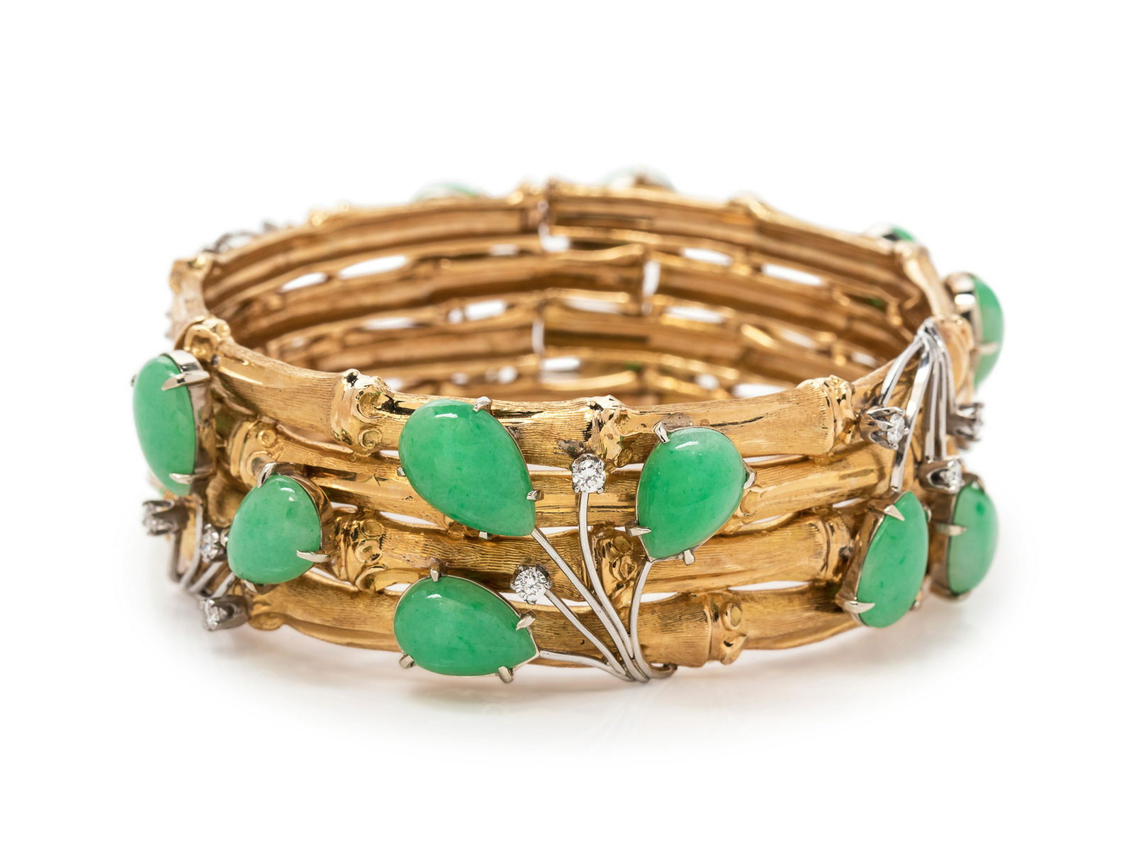 A Yellow Gold, Platinum, Jade and Diamond Bracelet, (1 of 1)