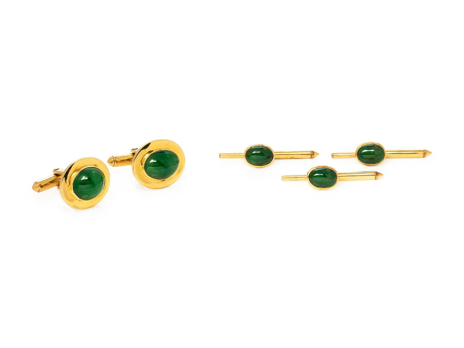 An 18 Karat Yellow Gold and Jade Dress Set, Trio, (1 of 1)