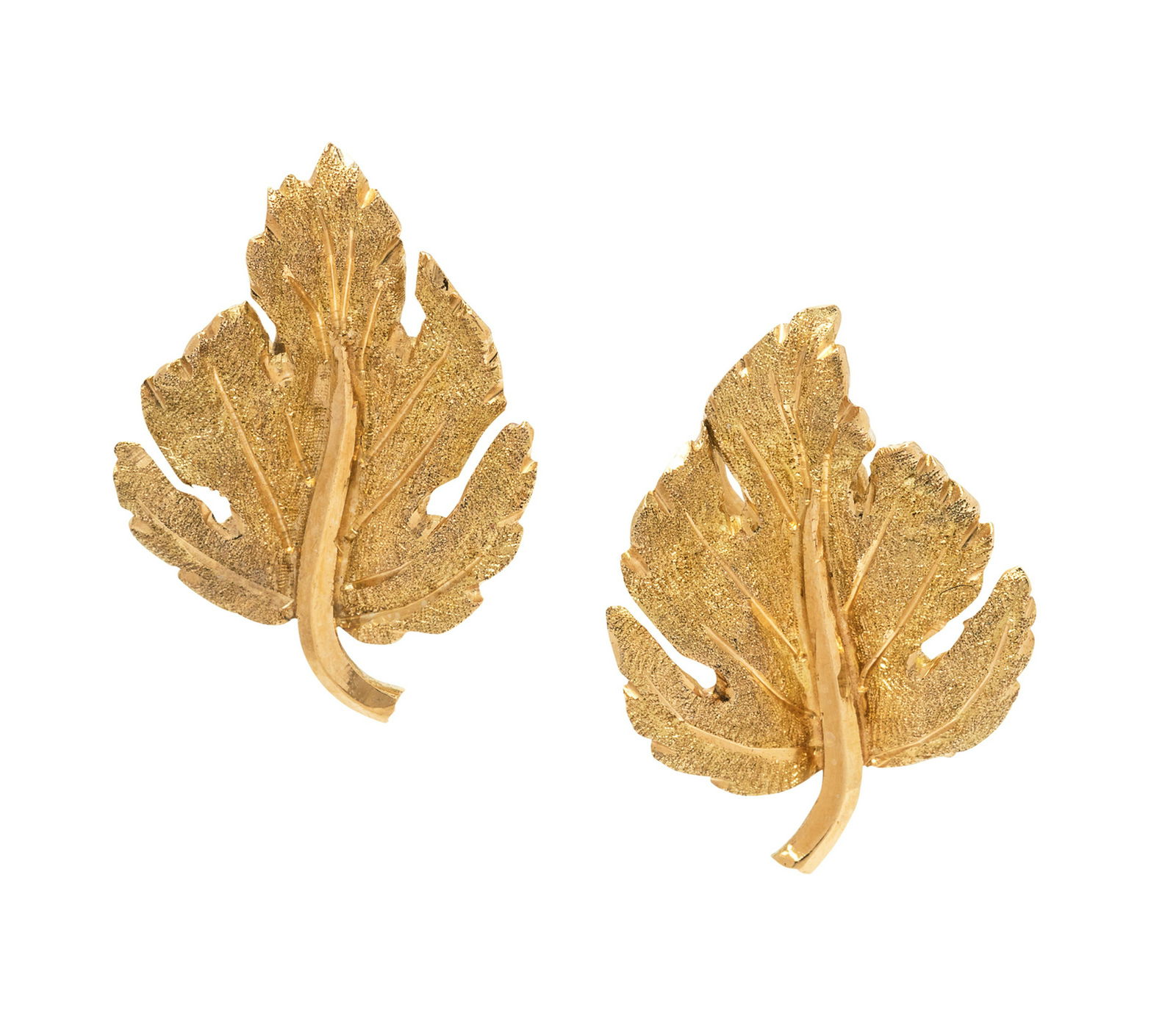 A Pair of 18 Karat Yellow Gold Leaf Motif Earclips, (1 of 1)