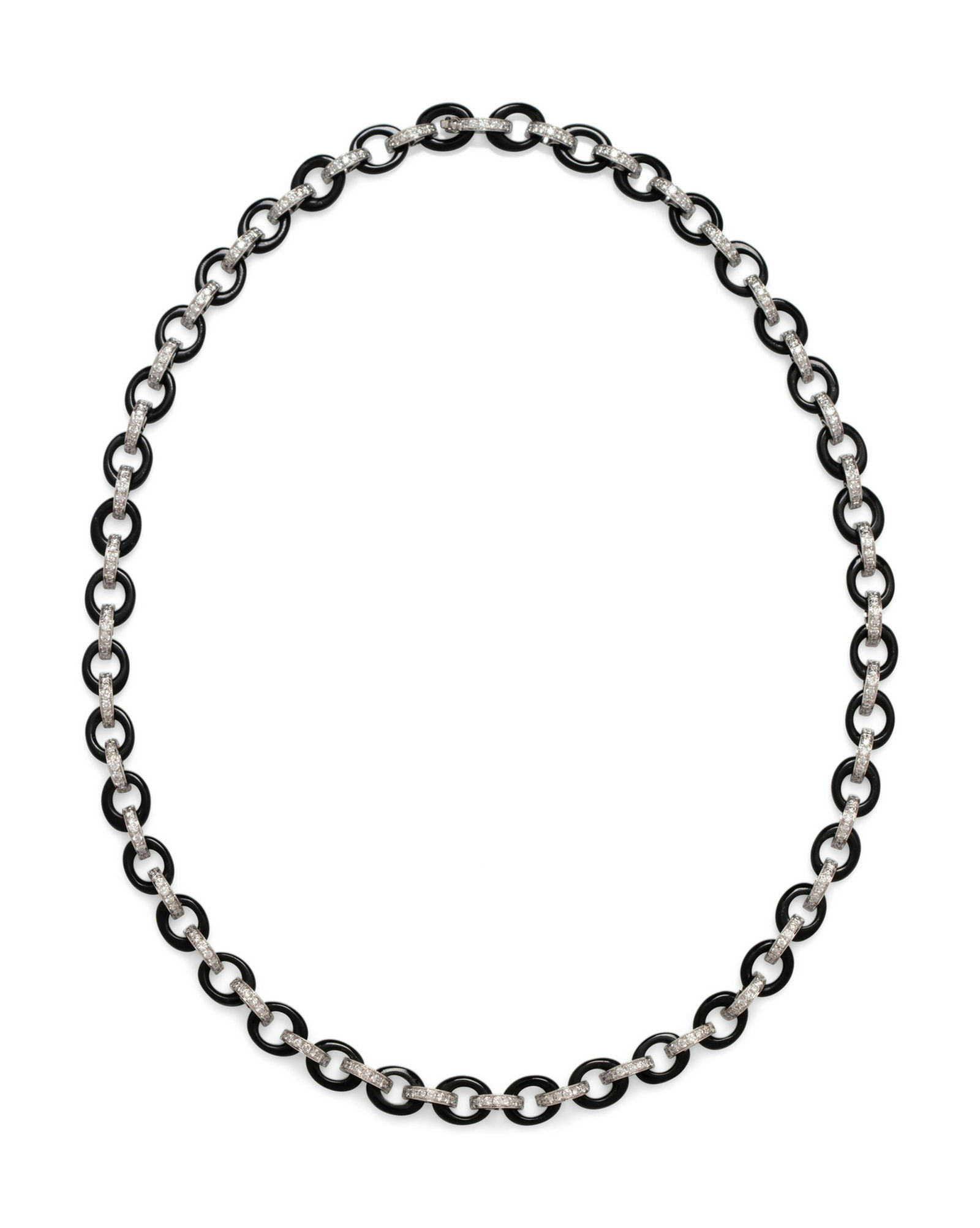 An 18 Karat White Gold, Diamond and Onyx Necklace, (1 of 1)
