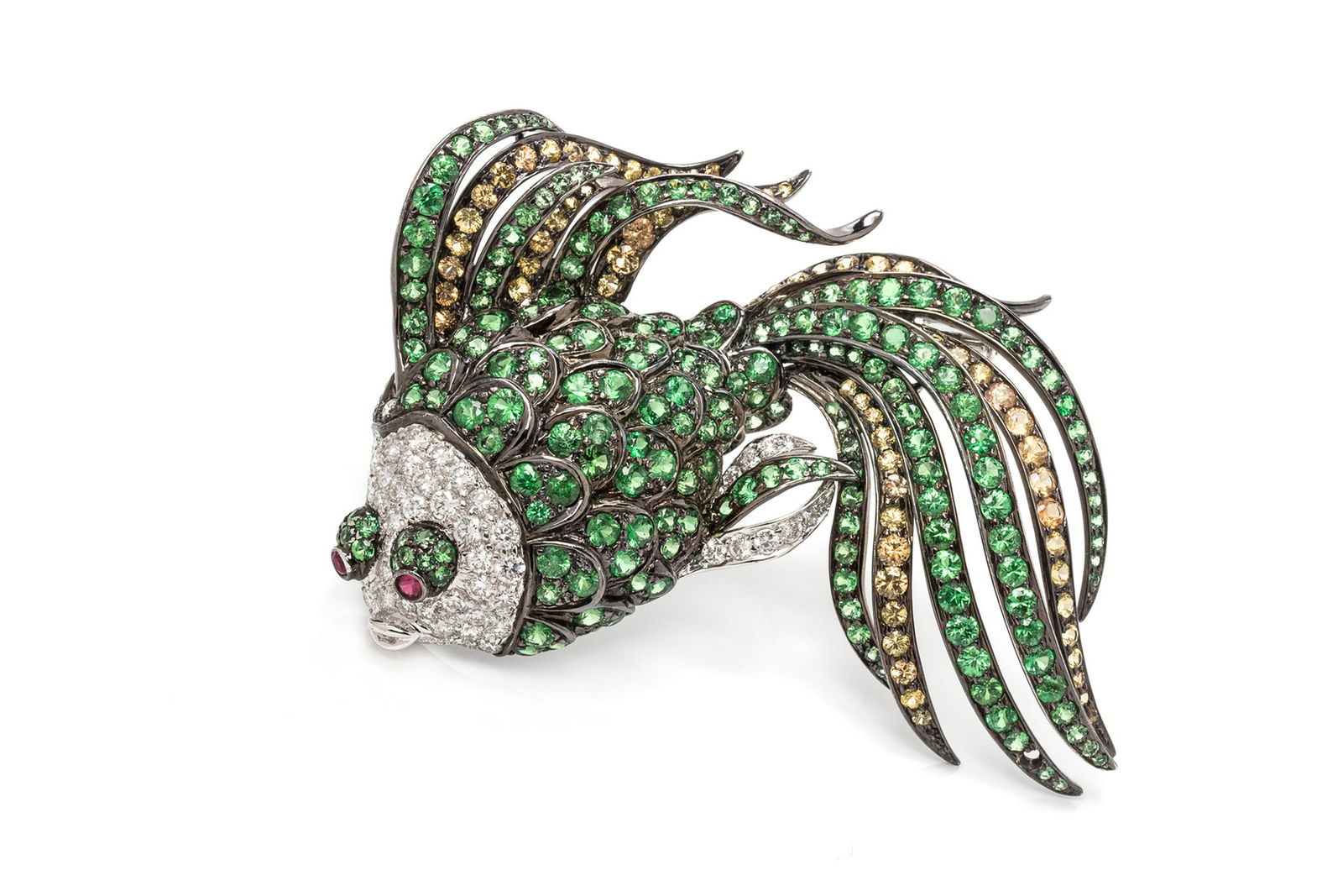 An 18 Karat White, Blackened Gold, Multigem and Diamond (1 of 1)