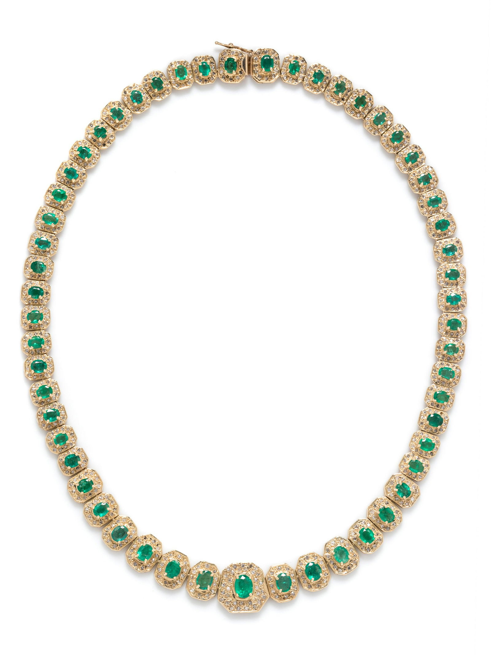 A 14 Karat Yellow Gold, Emerald and Diamond Necklace, (1 of 1)