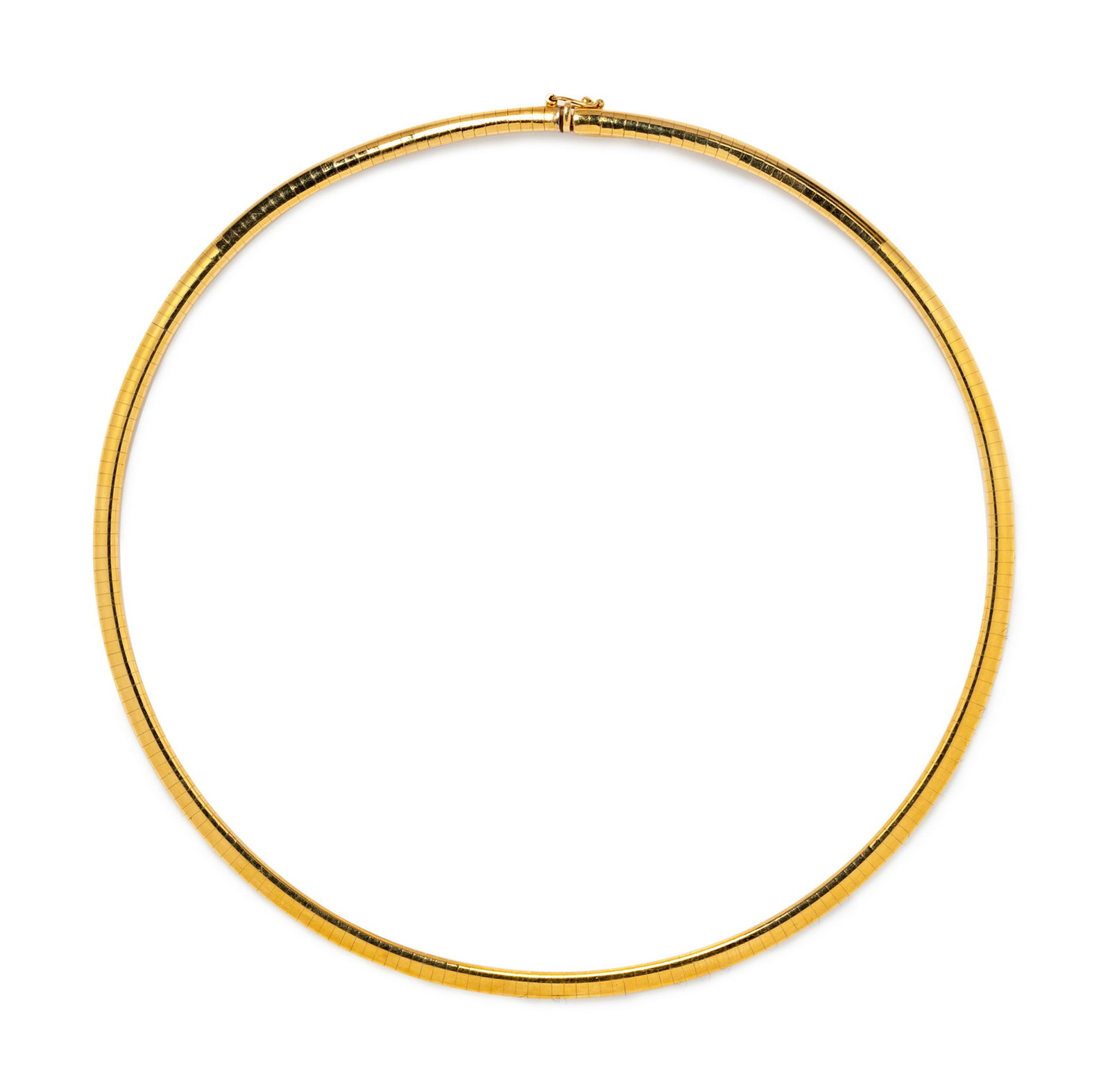 A 14 Karat Yellow Gold Omega Necklace,: A 14 Karat Yellow Gold Omega Necklace, measuring approximately 4.00 mm wide. Stamp: 14KT ITALY LND. 15.45 dwts.
