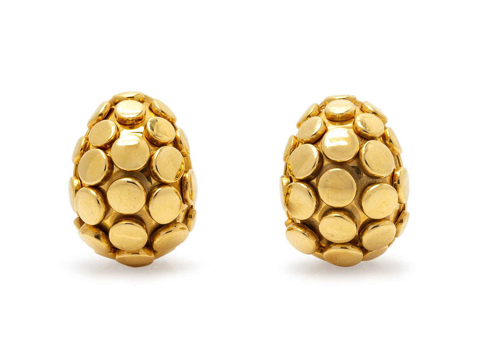 A Pair of 18 Karat Yellow Gold 'Dot' Earclips, John: A Pair of 18 Karat Yellow Gold 'Dot' Earclips, John Hardy, consisting of hoop earclips with applied round dots. Stamp: 18K (John Hardy maker's mark). 9.60 dwts.