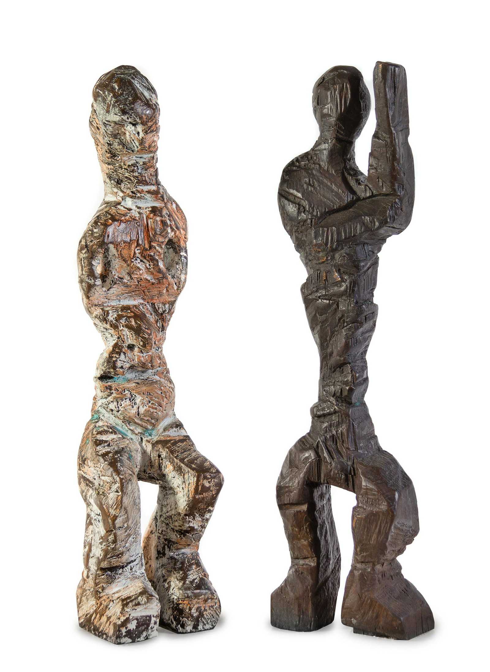 Zhou Brothers (American/Chinese, b. 1952/1957): Zhou Brothers (American/Chinese, b. 1952/1957) Time Square Series No. 3 and Time Square Series No. 4, 1996 bronzeHeight: 22 1/2 inches.