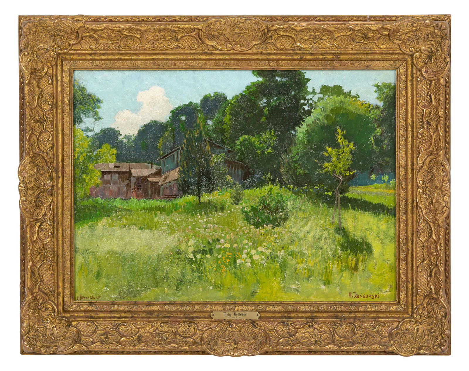 Alexander Dzigurski (American, 1911-1995): Alexander Dzigurski (American, 1911-1995) Landscape with Farm oil on board signed A. Dzigurski (lower right) 11 1/2 x 16 inches. Property from the Margaret A. Cooper Trust, Evanston, Illinois, sold to