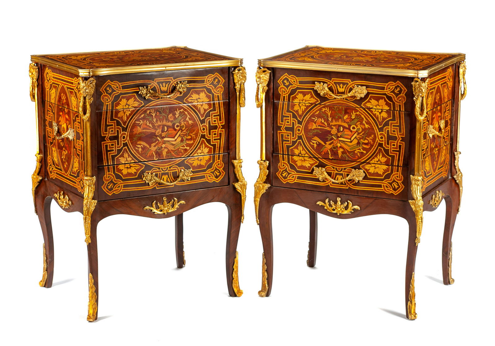 A Pair of Louis XV Style Marquetry Night Stands (1 of 1)