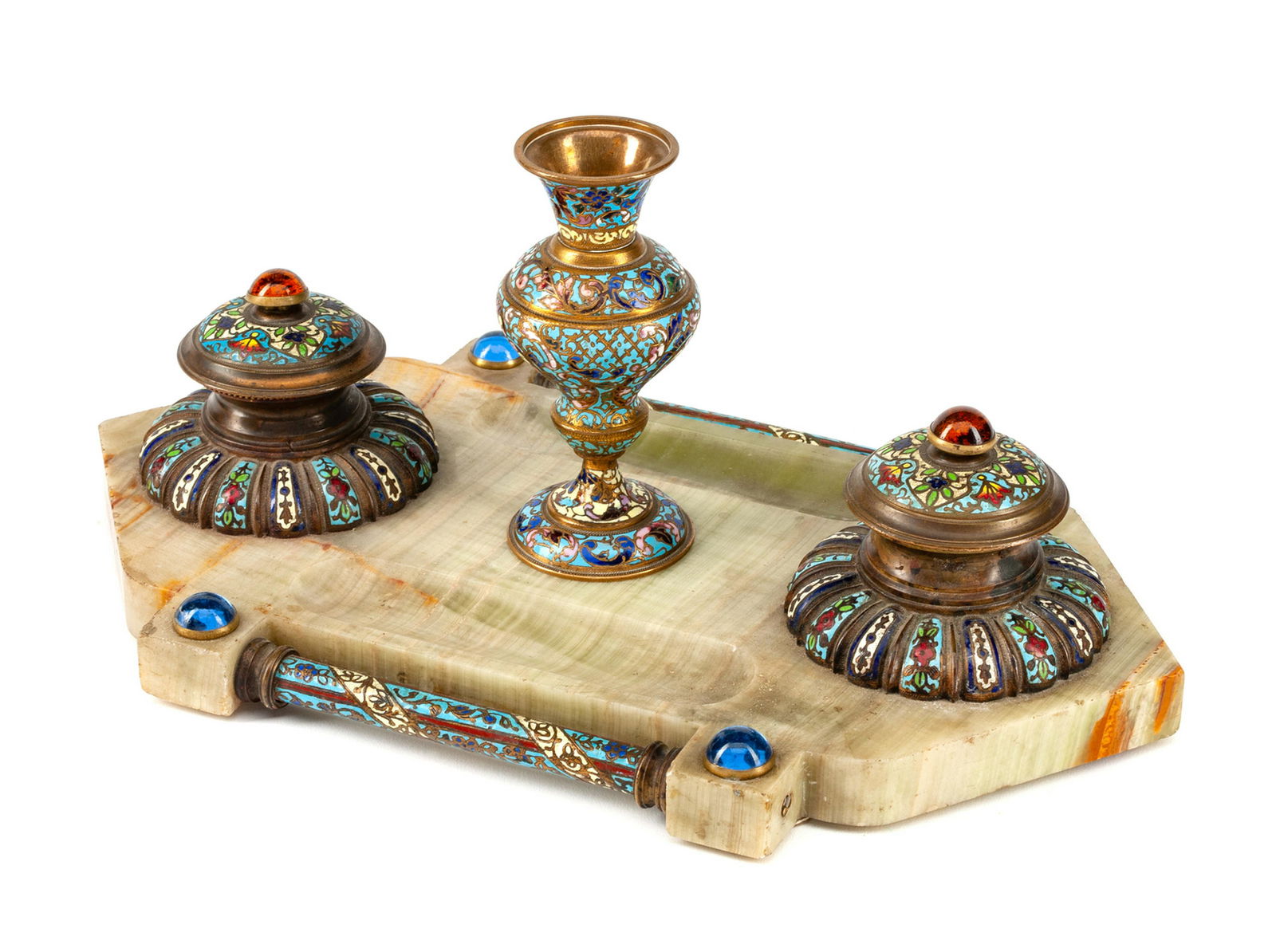 A French Onyx and Champleve Inkwell (1 of 1)