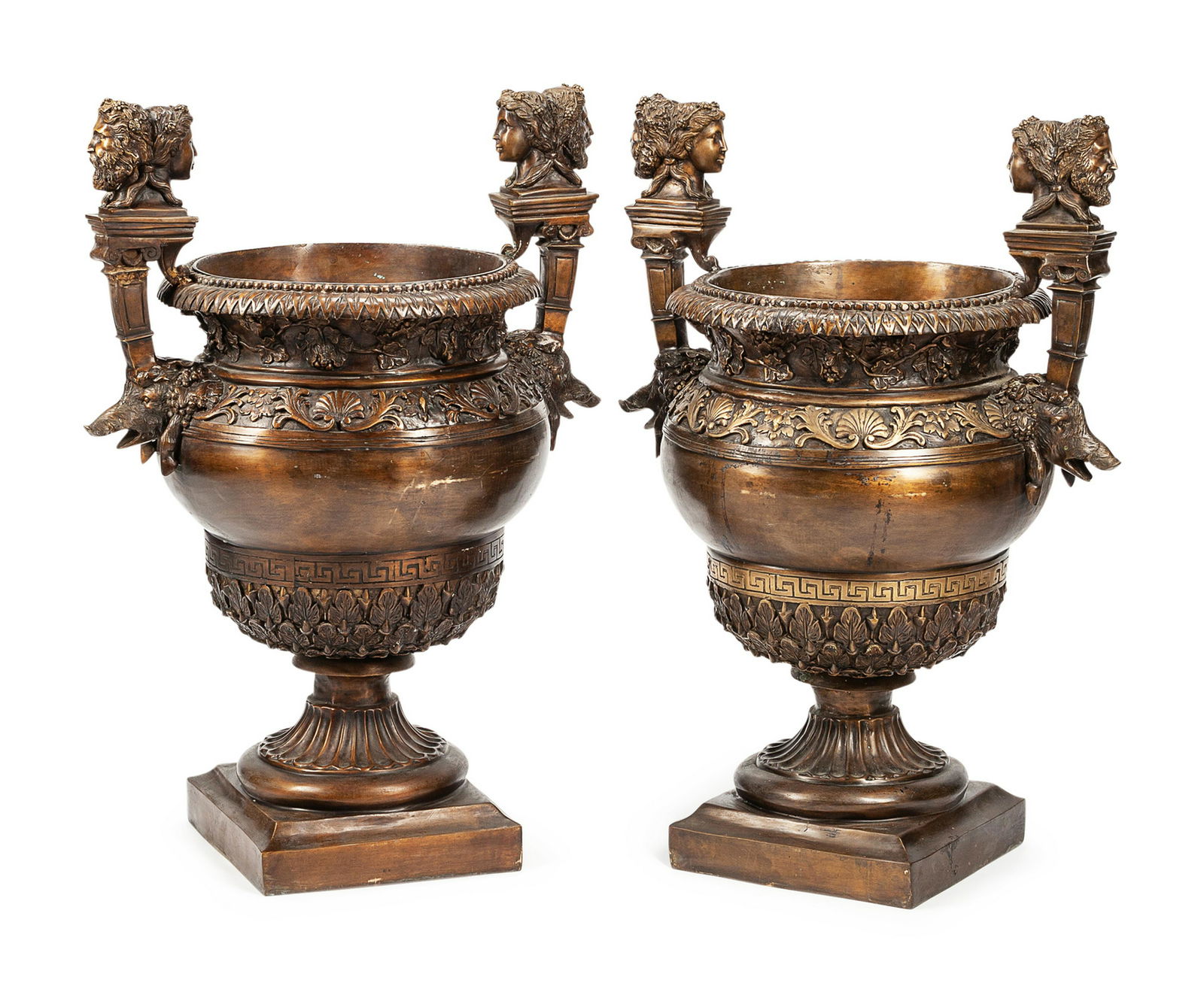 A Pair of Pompeian Style Patinated Metal Urns (1 of 1)