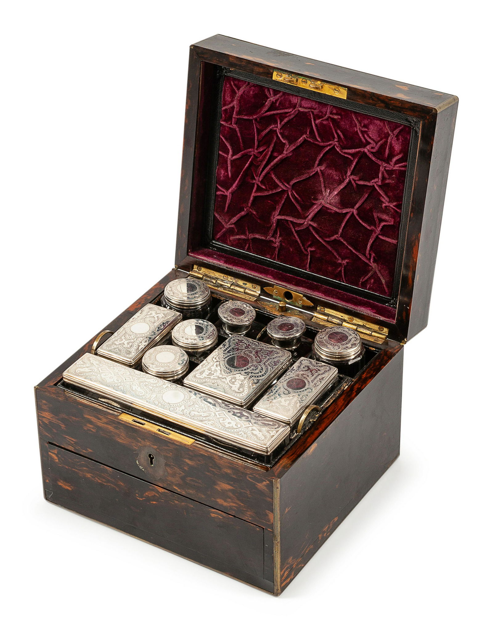 A Victorian Silver Mounted Calamander Toiletry Case (1 of 1)
