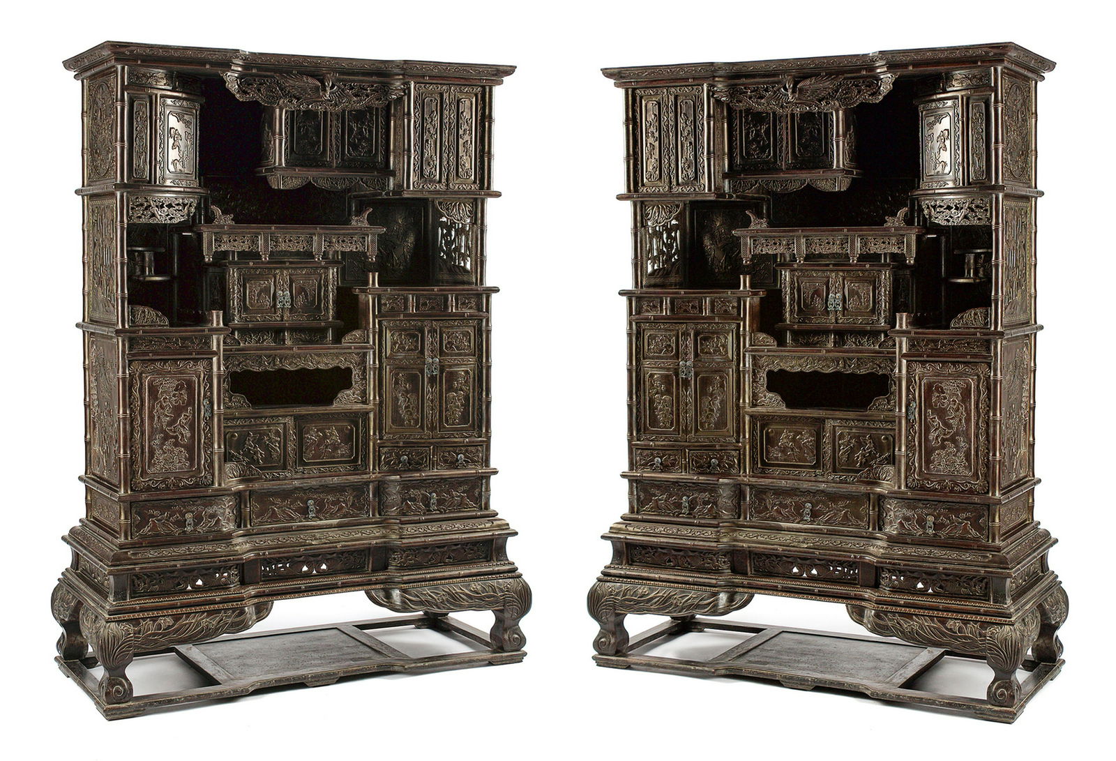A Pair of Chinese Export Hardwood Whatnot Cabinets (1 of 3)